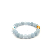 Load image into Gallery viewer, 18K Gold Pixiu Piyao Bracelet Natural Gemstones Aquamarine 6mm Evil Eye MOP
