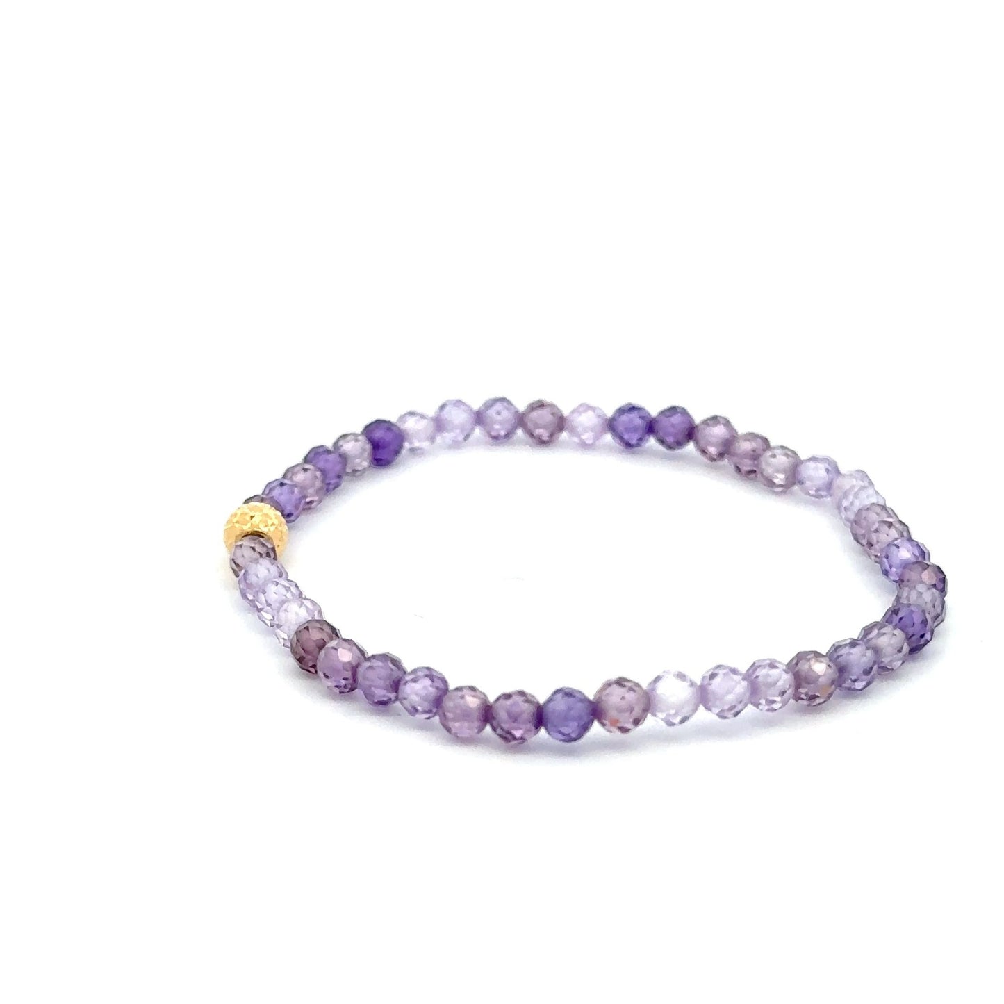 18K Gold Bead Stretchable Bracelet Purple Faceted Zircon Gemstones - Rafant