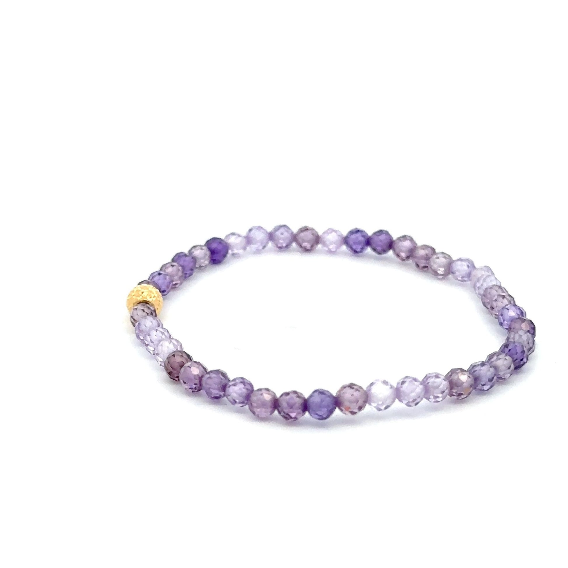 18K Gold Bead Stretchable Bracelet Purple Faceted Zircon Gemstones - Rafant