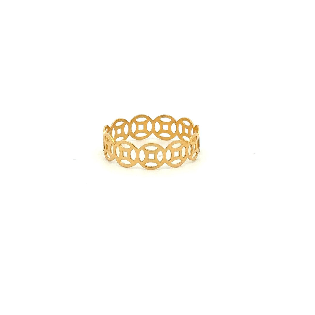 18K Gold Ring Lucky Coin Good Fortune Size 6 - Rafant