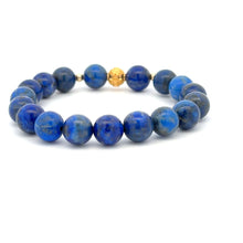 Load image into Gallery viewer, 18K Gold Money Ball Lucky Charm Beads Bracelet Gemstones Lapis Lazuli 8mm - Rafant
