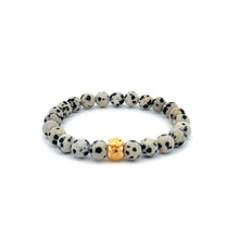 Load image into Gallery viewer, 18K Gold Money Bag Lucky Charm Bracelet Gemstones Dalmatian Jasper 6mm - Rafant
