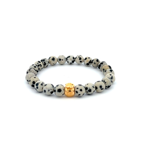 18K Gold Money Bag Lucky Charm Bracelet Gemstones Dalmatian Jasper 6mm - Rafant