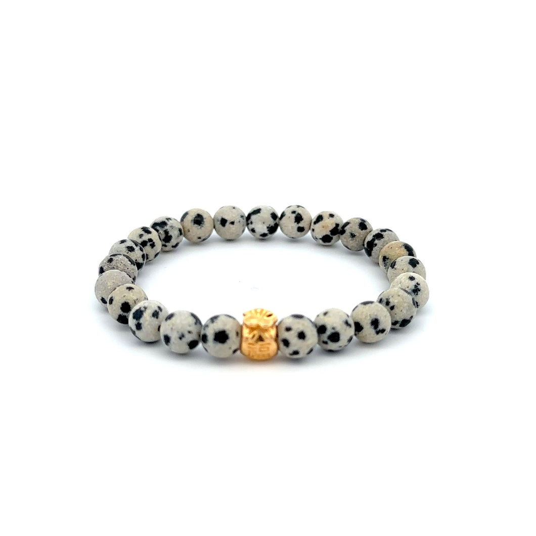 18K Gold Money Bag Lucky Charm Bracelet Gemstones Dalmatian Jasper 6mm - Rafant