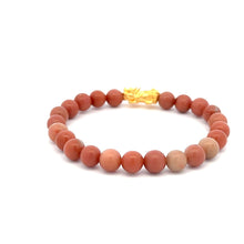 Load image into Gallery viewer, 24K Gold Piyao Pixiu Lucky Charm Bracelet Gemstones Jade Indian Red 6mm - Rafant
