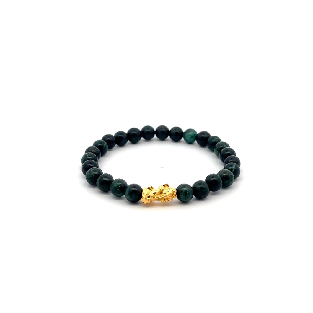 18K Gold Pixiu Piyao Bracelet Gemstones Emerald 6mm May Birthstones