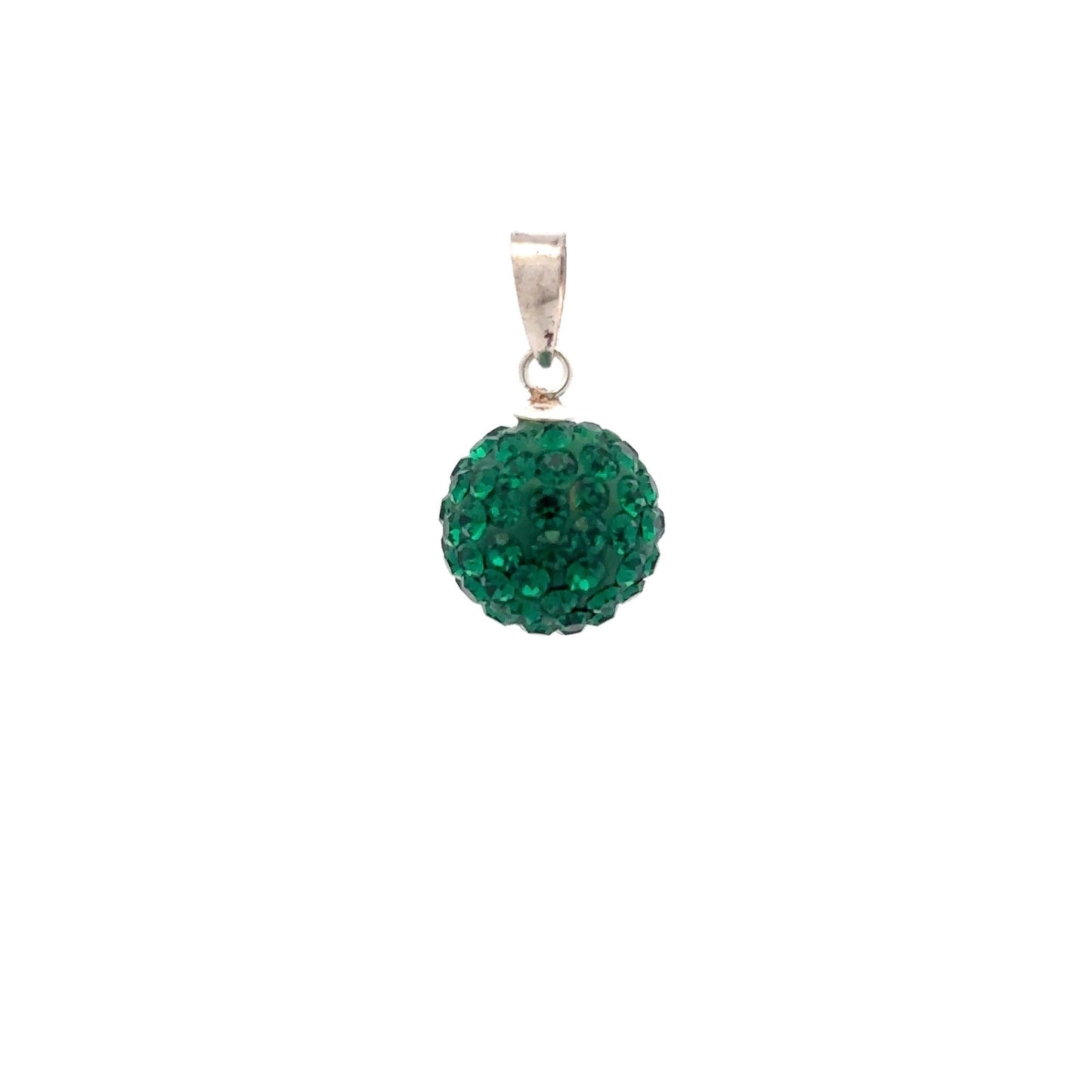 925 Sterling Silver Pendant Green Crystals Round Ball - Rafant