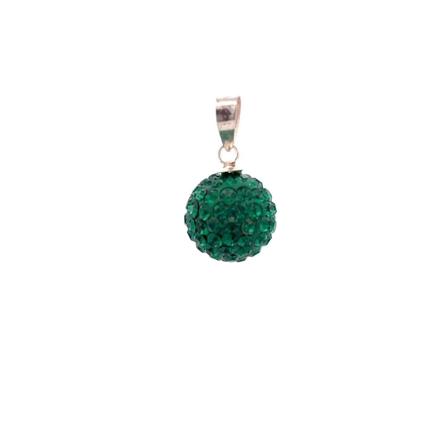 925 Sterling Silver Pendant Green Crystals Round Ball - Rafant