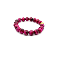 Load image into Gallery viewer, 18K Gold Money Ball Lucky Bracelet Gemstones Dyed Pink Tiger&#39;s Eye 10mm Size 6.75&quot;
