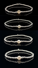 Load image into Gallery viewer, 925 Sterling Silver Beaded Stretch Stacking Bracelet MOP Letters Initials
