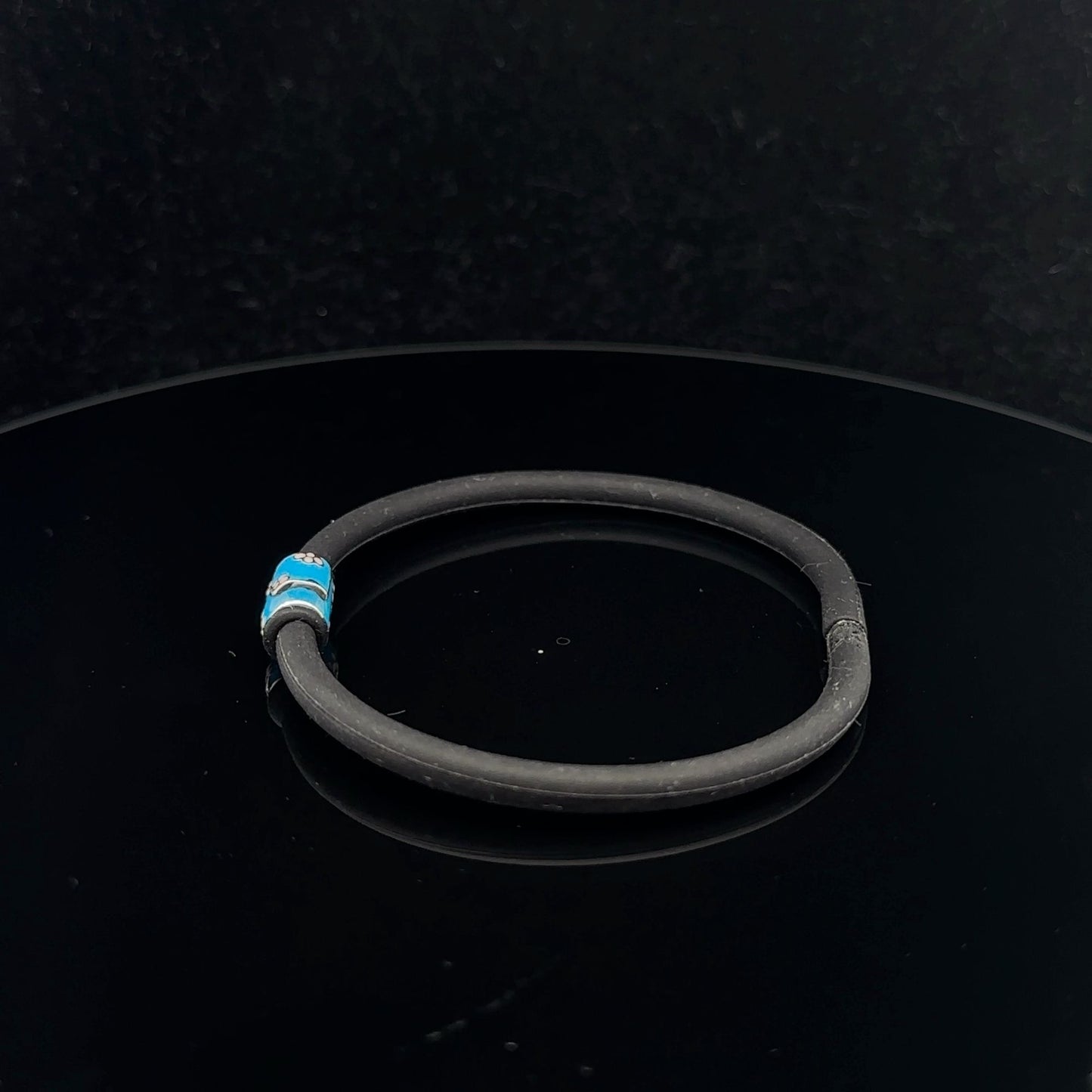 925 Sterling Silver Charm Bead Bag Blue Enamel Silicone Bracelet Cord 7.25 inches - Rafant