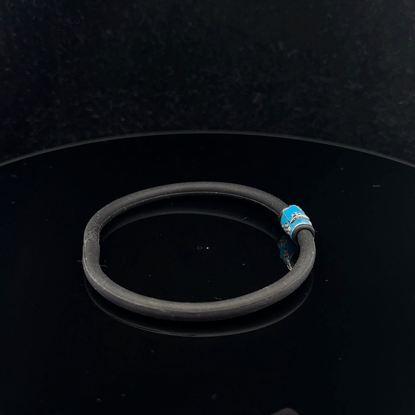 925 Sterling Silver Charm Bead Bag Blue Enamel Silicone Bracelet Cord 7.25 inches - Rafant
