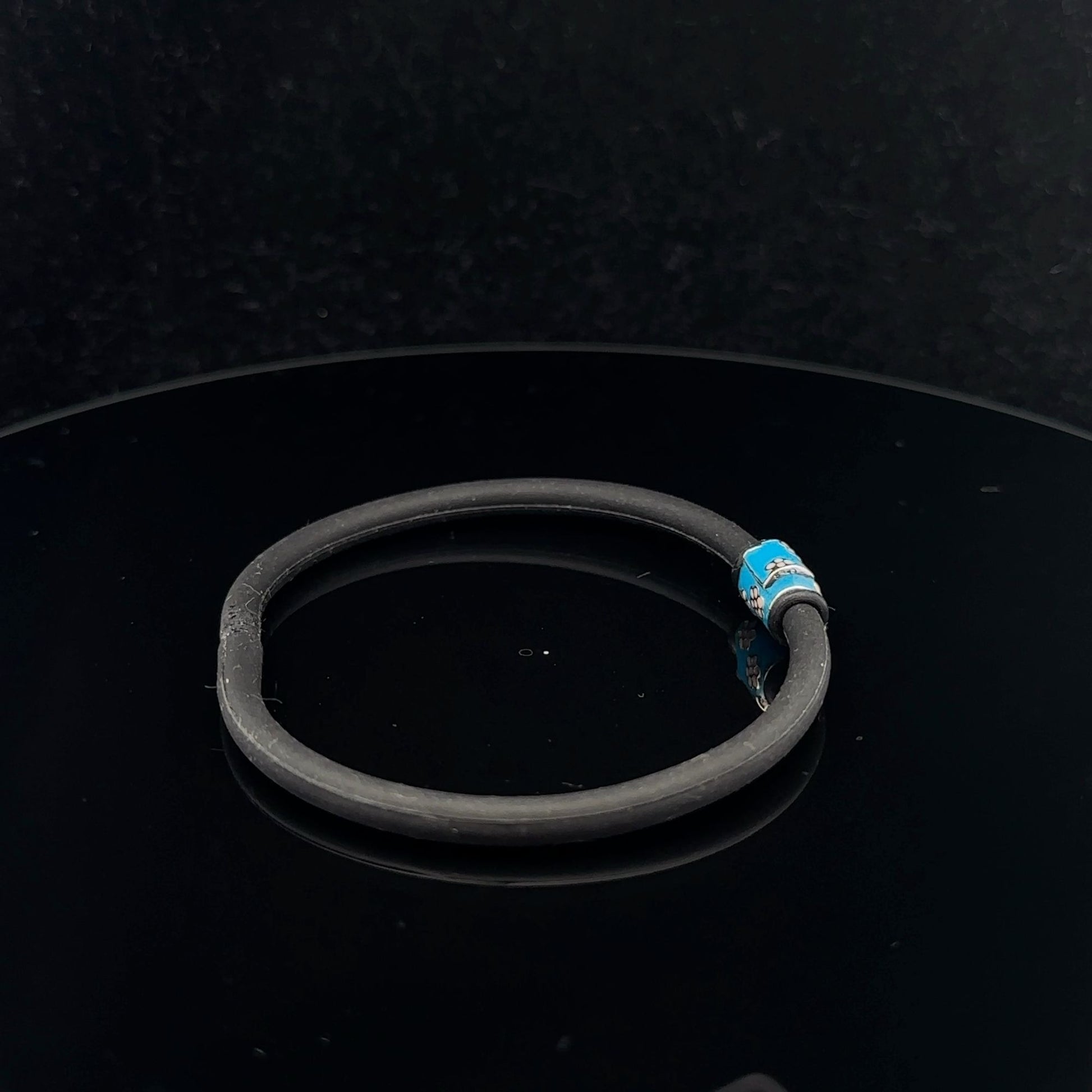 925 Sterling Silver Charm Bead Bag Blue Enamel Silicone Bracelet Cord 7.25 inches - Rafant
