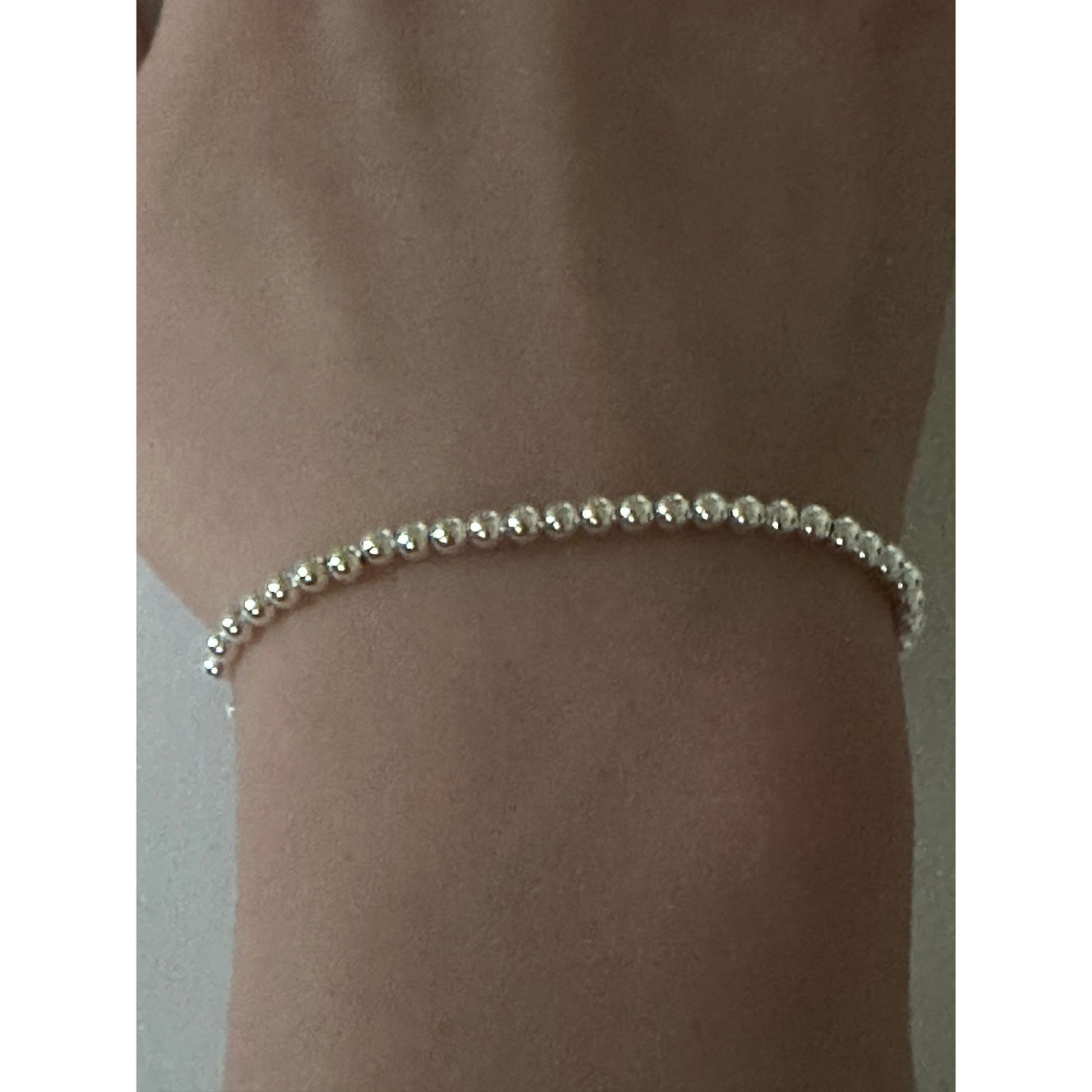 925 Sterling Silver Beaded Stretch Stacking Bracelet Minimalist - Rafant