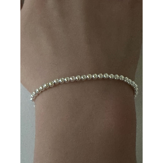 925 Sterling Silver Beaded Stretch Stacking Bracelet Minimalist - Rafant