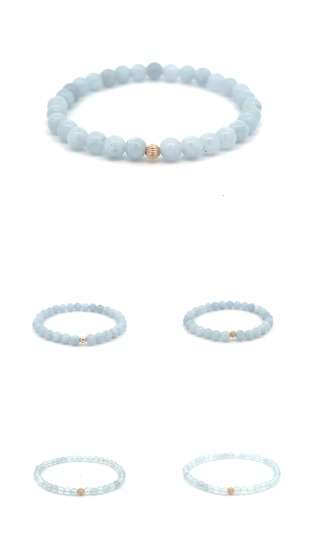 Natural Aquamarine Mini 4mm Stretch Bracelet 14k Gold Bead Choose Polished, Stardust, Corrugated - Rafant