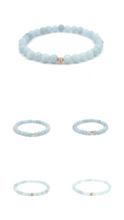 Load image into Gallery viewer, Natural Aquamarine Mini 4mm Stretch Bracelet 14k Gold Bead Choose Polished, Stardust, Corrugated
