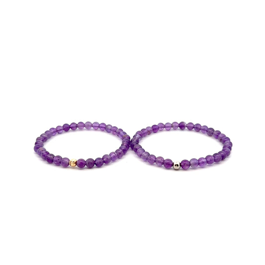 Natural Amethyst Gemstones Mini 4mm 18K Gold Charm Bead February Birthstone - Rafant