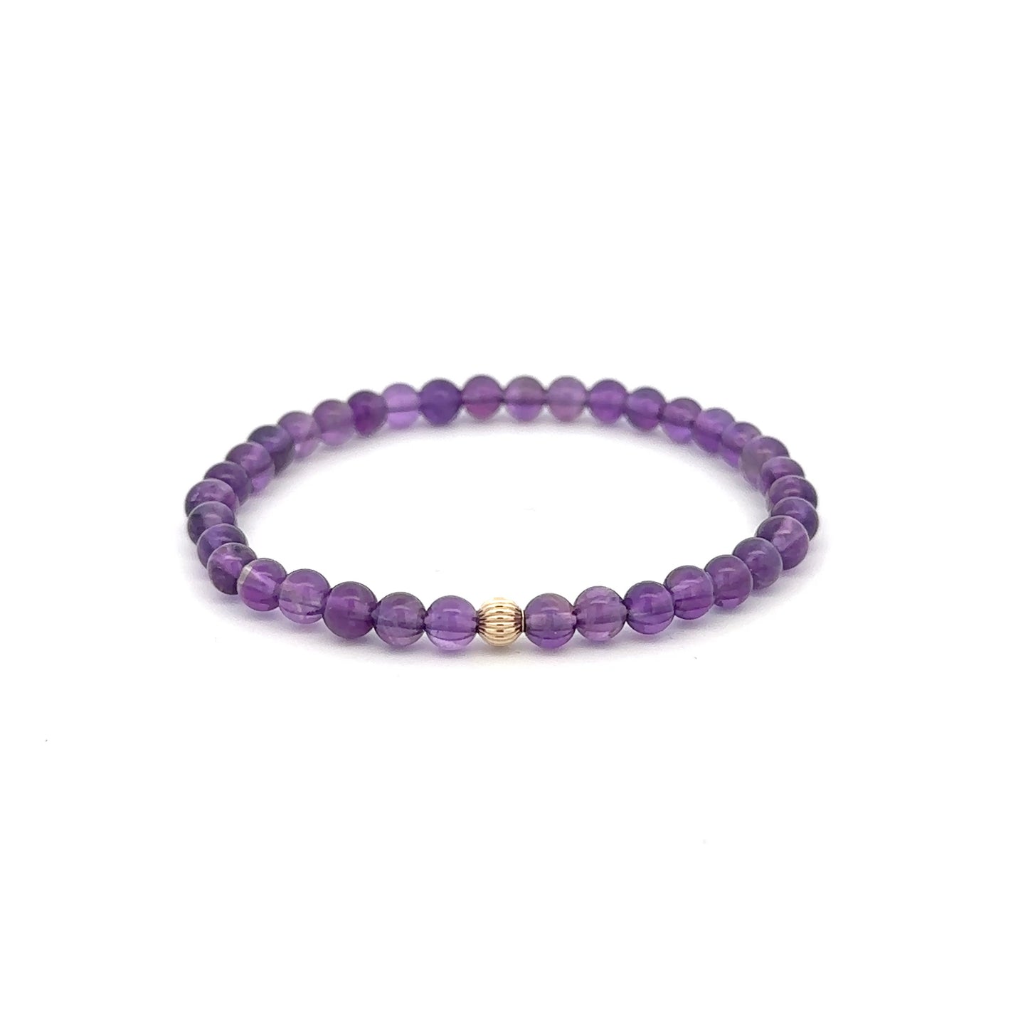 Natural Gemstones Amethyst 4mm 6mm Stretch Bracelet 14k Gold Bead Choose Stardust,Polished,Corrugated - Rafant