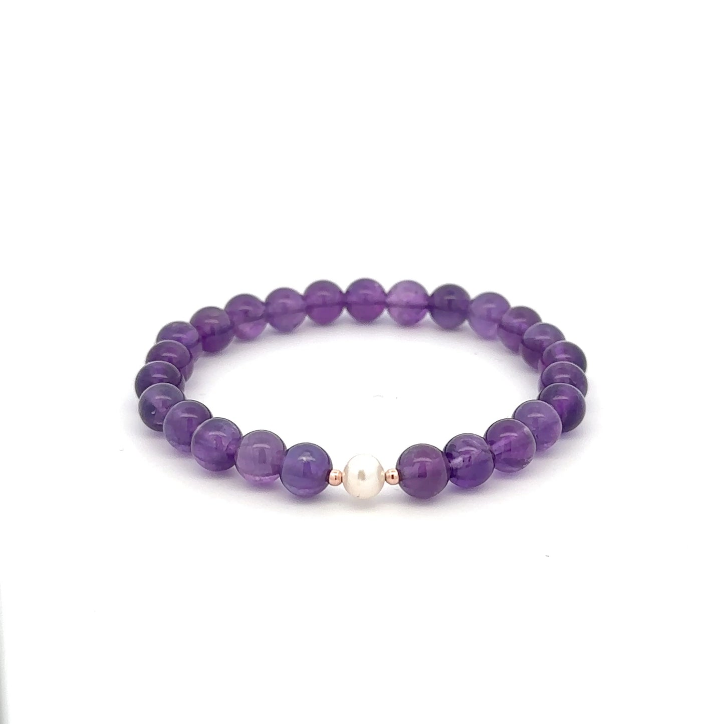 14K Solid Gold Tiny Beads Freshwater Pearl Stretch Gemstone Birthstone Bracelet - Rafant