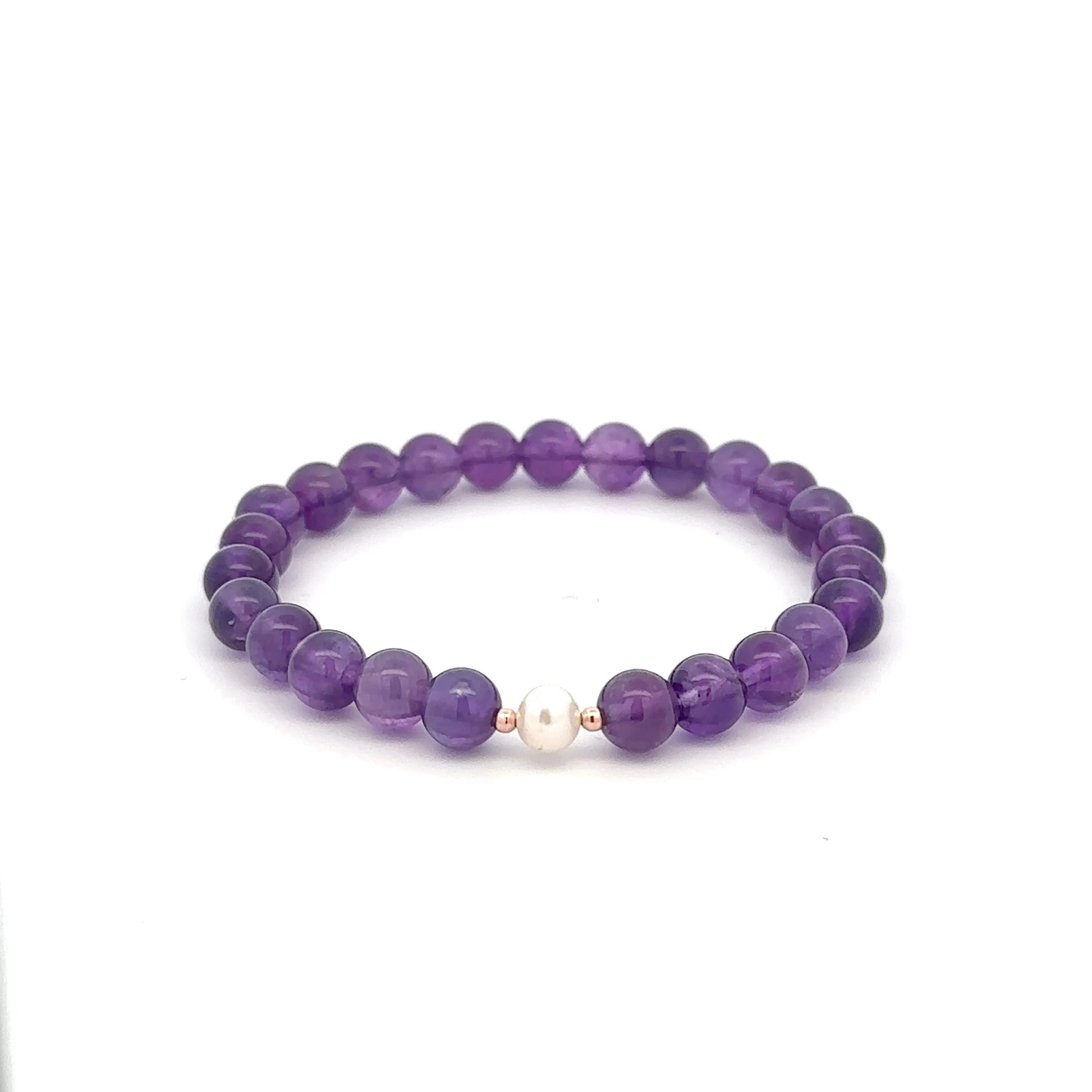 14K Solid Gold Tiny Beads Freshwater Pearl Stretch Gemstone Birthstone Bracelet - Rafant