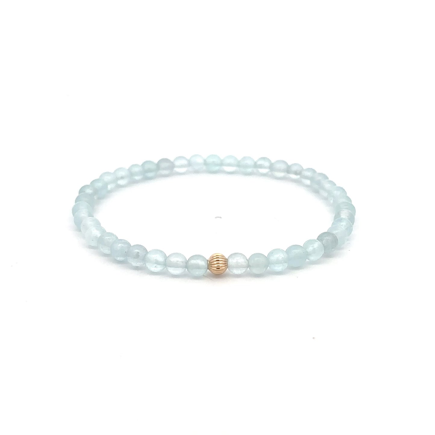 Natural Aquamarine Mini 4mm Stretch Bracelet 14k Gold Bead Choose Polished, Stardust, Corrugated - Rafant
