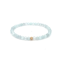 Load image into Gallery viewer, Natural Aquamarine Mini 4mm Stretch Bracelet 14k Gold Bead Choose Polished, Stardust, Corrugated
