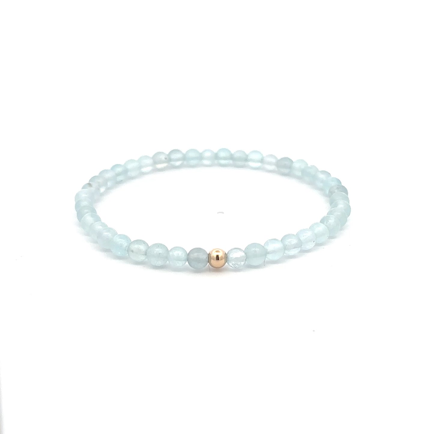 Natural Aquamarine Mini 4mm Stretch Bracelet 14k Gold Bead Choose Polished, Stardust, Corrugated - Rafant