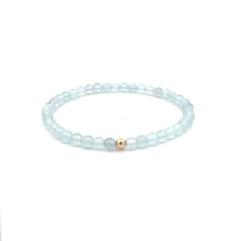 Load image into Gallery viewer, Natural Aquamarine Mini 4mm Stretch Bracelet 14k Gold Bead Choose Polished, Stardust, Corrugated
