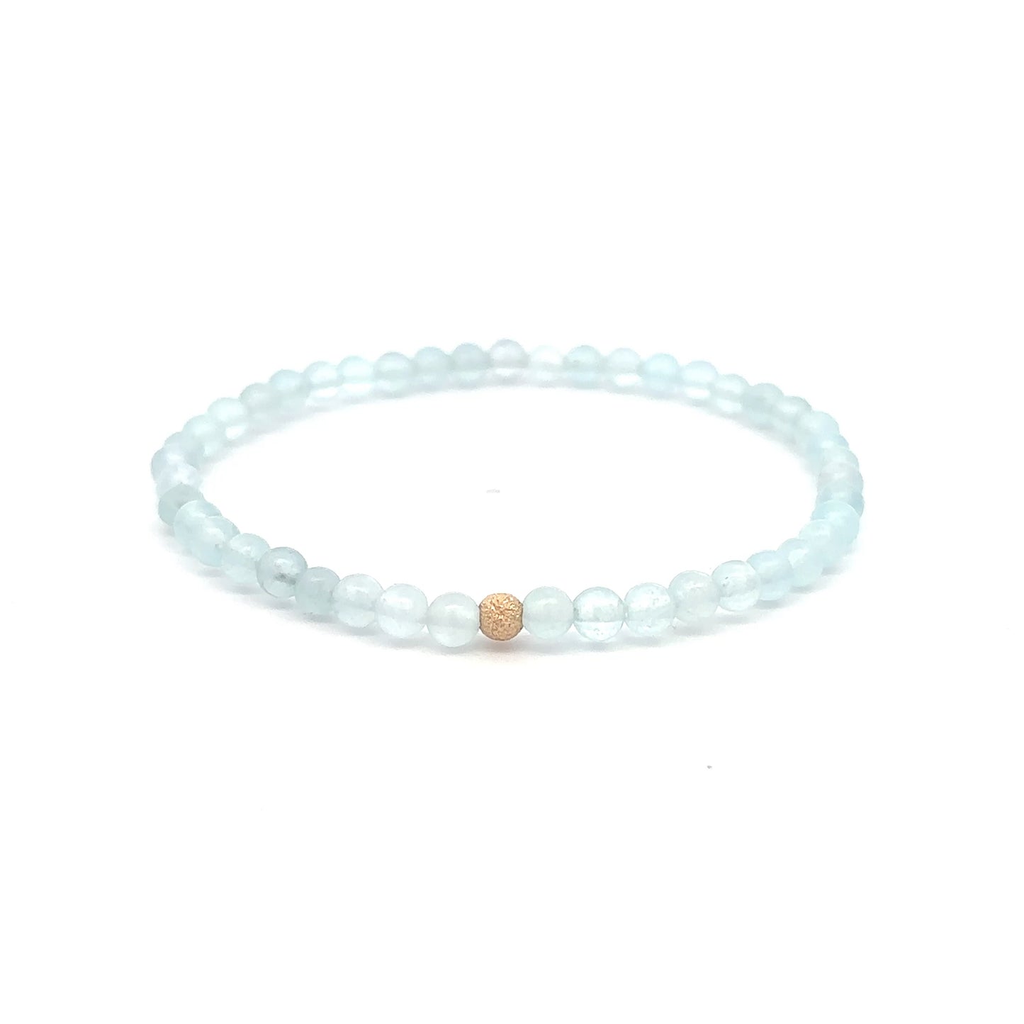 Natural Aquamarine Mini 4mm Stretch Bracelet 14k Gold Bead Choose Polished, Stardust, Corrugated - Rafant