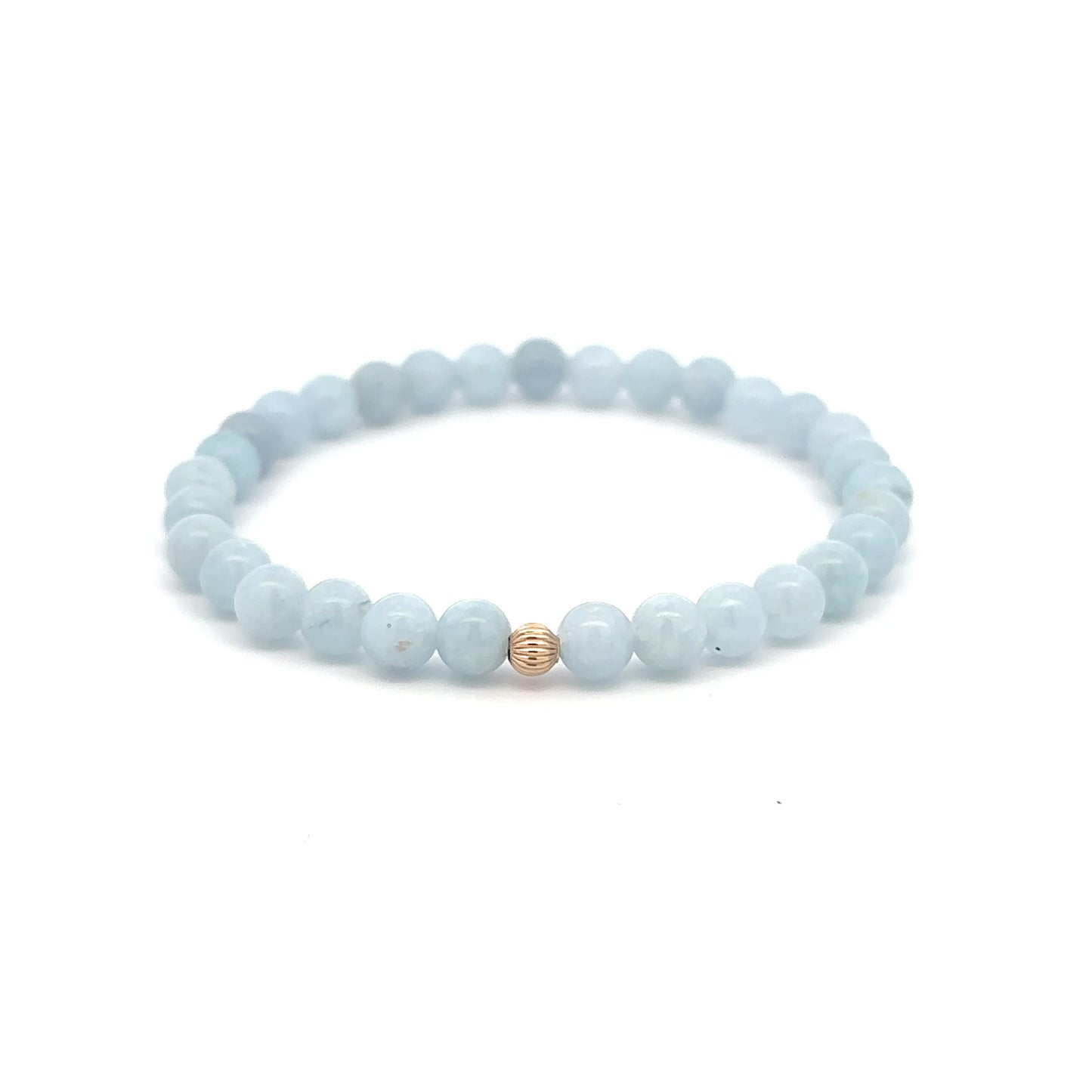 Natural Aquamarine Mini 4mm Stretch Bracelet 14k Gold Bead Choose Polished, Stardust, Corrugated - Rafant