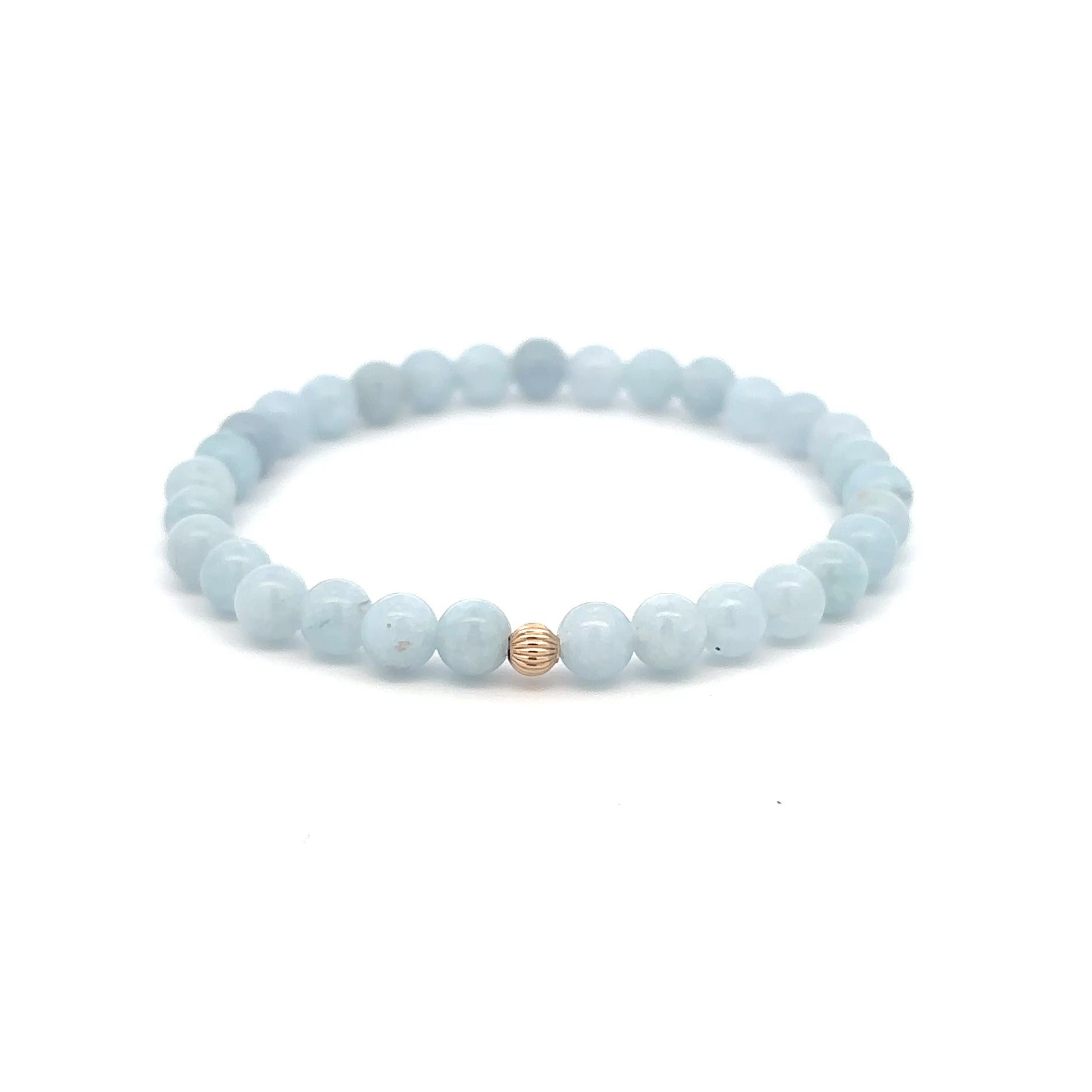 Natural Aquamarine Mini 4mm Stretch Bracelet 14k Gold Bead Choose Polished, Stardust, Corrugated - Rafant