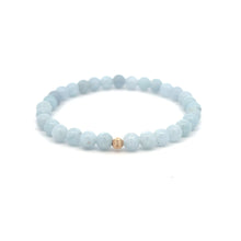 Load image into Gallery viewer, Natural Aquamarine Mini 4mm Stretch Bracelet 14k Gold Bead Choose Polished, Stardust, Corrugated
