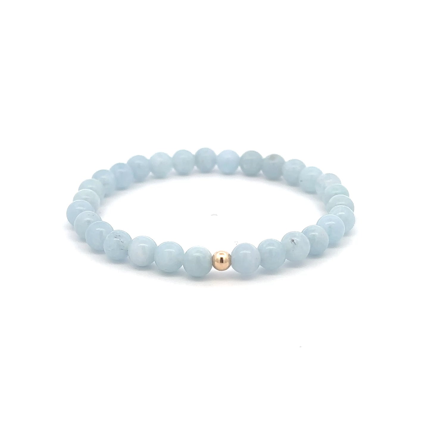 Natural Aquamarine Mini 4mm Stretch Bracelet 14k Gold Bead Choose Polished, Stardust, Corrugated - Rafant