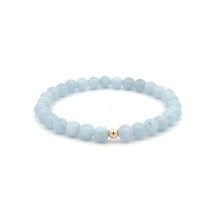 Load image into Gallery viewer, Natural Aquamarine Mini 4mm Stretch Bracelet 14k Gold Bead Choose Polished, Stardust, Corrugated
