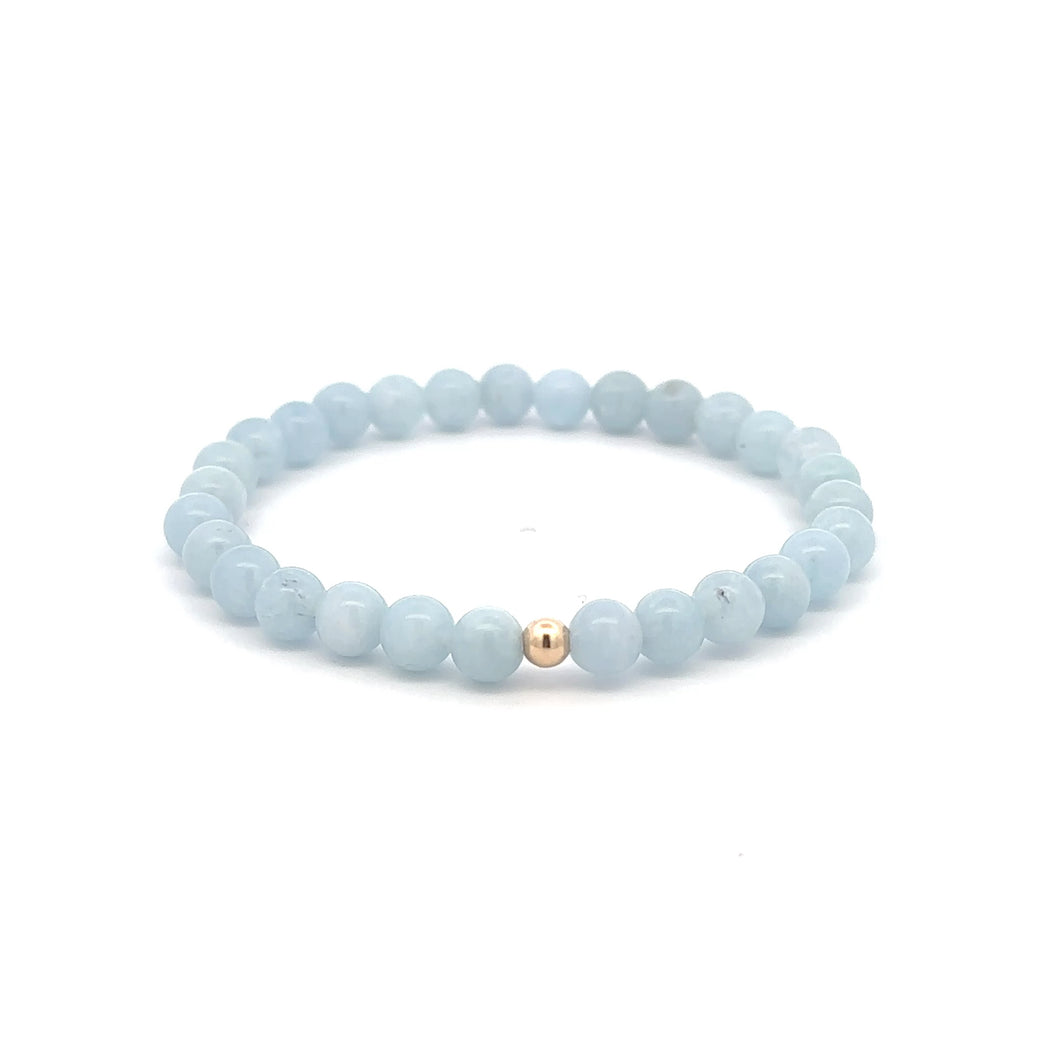 Natural Aquamarine Mini 4mm Stretch Bracelet 14k Gold Bead Choose Polished, Stardust, Corrugated