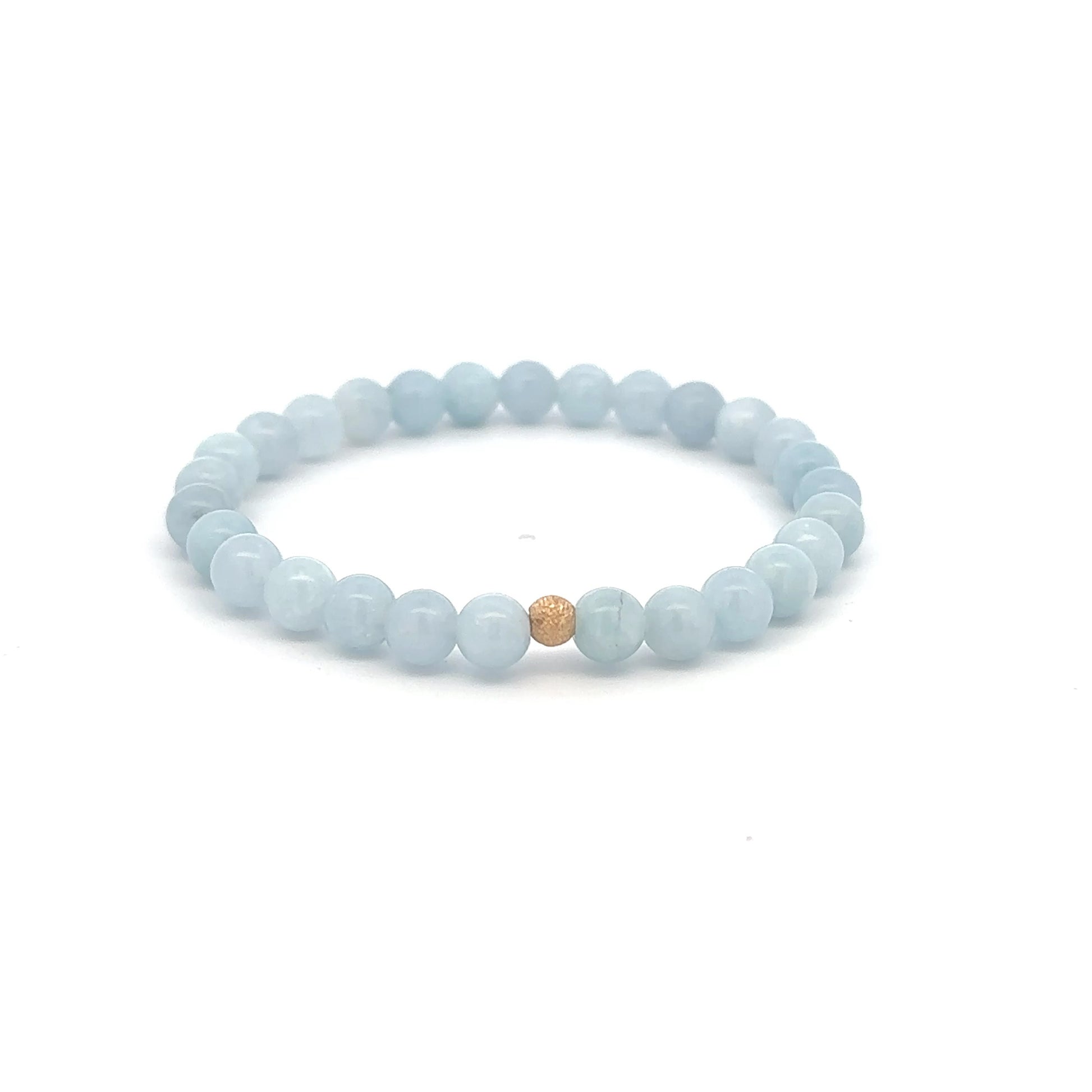 Natural Aquamarine Mini 4mm Stretch Bracelet 14k Gold Bead Choose Polished, Stardust, Corrugated - Rafant