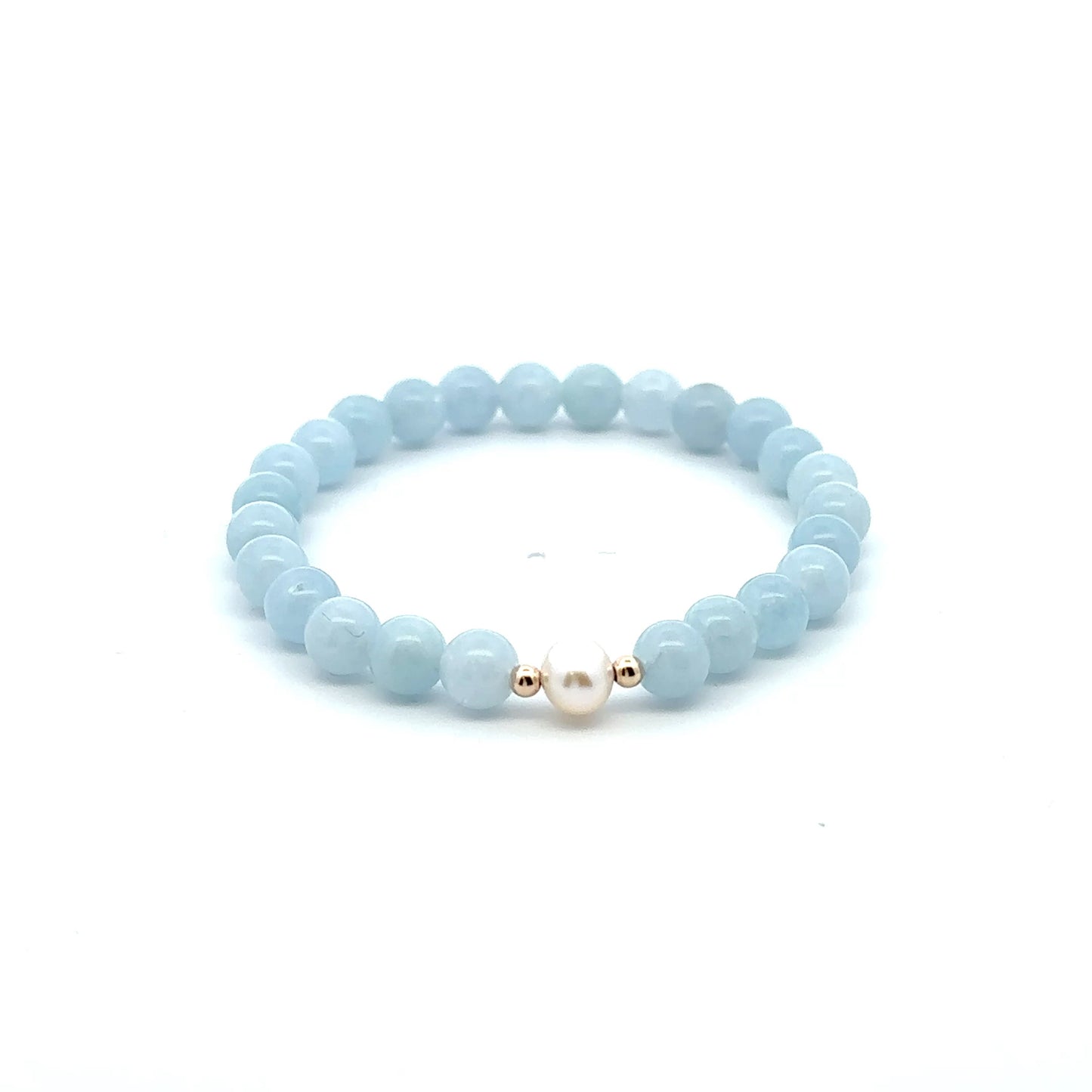 14K Solid Gold Tiny Beads Freshwater Pearl Stretch Gemstone Birthstone Bracelet - Rafant