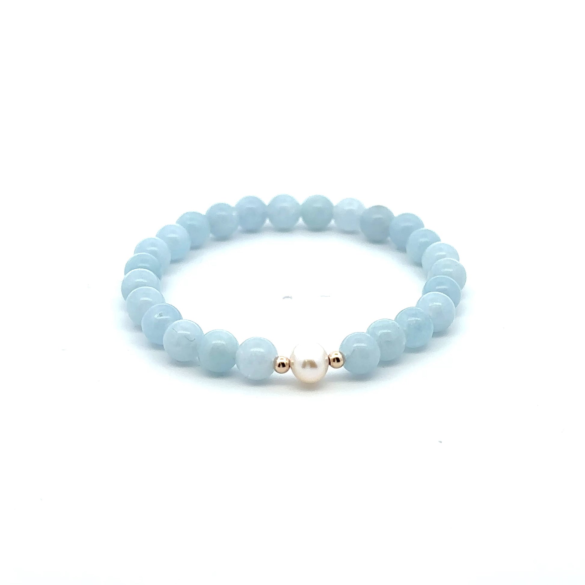 14K Solid Gold Tiny Beads Freshwater Pearl Stretch Gemstone Birthstone Bracelet - Rafant