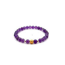 Load image into Gallery viewer, 18K Gold Money Ball Lucky Charm Beads Bracelet Gemstones February Birthstones Amethyst 6mm Size 6.5&quot;
