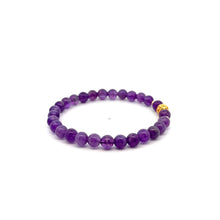 Load image into Gallery viewer, 18K Gold Money Ball Lucky Charm Beads Bracelet Gemstones February Birthstones Amethyst 6mm Size 6.5&quot;
