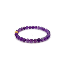 Load image into Gallery viewer, 18K Gold Money Ball Lucky Charm Beads Bracelet Gemstones February Birthstones Amethyst 6mm Size 6.5&quot;
