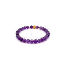 Load image into Gallery viewer, 18K Gold Money Ball Lucky Charm Beads Bracelet Gemstones February Birthstones Amethyst 6mm Size 6.5&quot;
