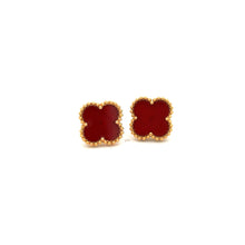 Load image into Gallery viewer, 18k Gold Earrings Stud Post Flower Red Agate

