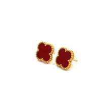 Load image into Gallery viewer, 18k Gold Earrings Stud Post Flower Red Agate

