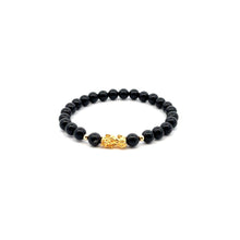 Load image into Gallery viewer, 18K Gold Dragon Pixiu Piyao Lucky Charm Beads Bracelet Gemstones Onyx 6mm Size 6&quot;
