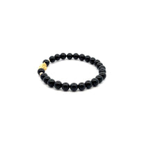 Load image into Gallery viewer, 18K Gold Dragon Pixiu Piyao Lucky Charm Beads Bracelet Gemstones Onyx 6mm Size 6&quot;
