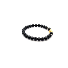 Load image into Gallery viewer, 18K Gold Dragon Pixiu Piyao Lucky Charm Beads Bracelet Gemstones Onyx 6mm Size 6&quot;
