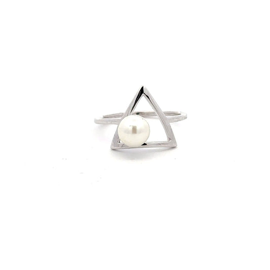925 Sterling Silver Ring Synthetic Pearl Size 5 - Rafant