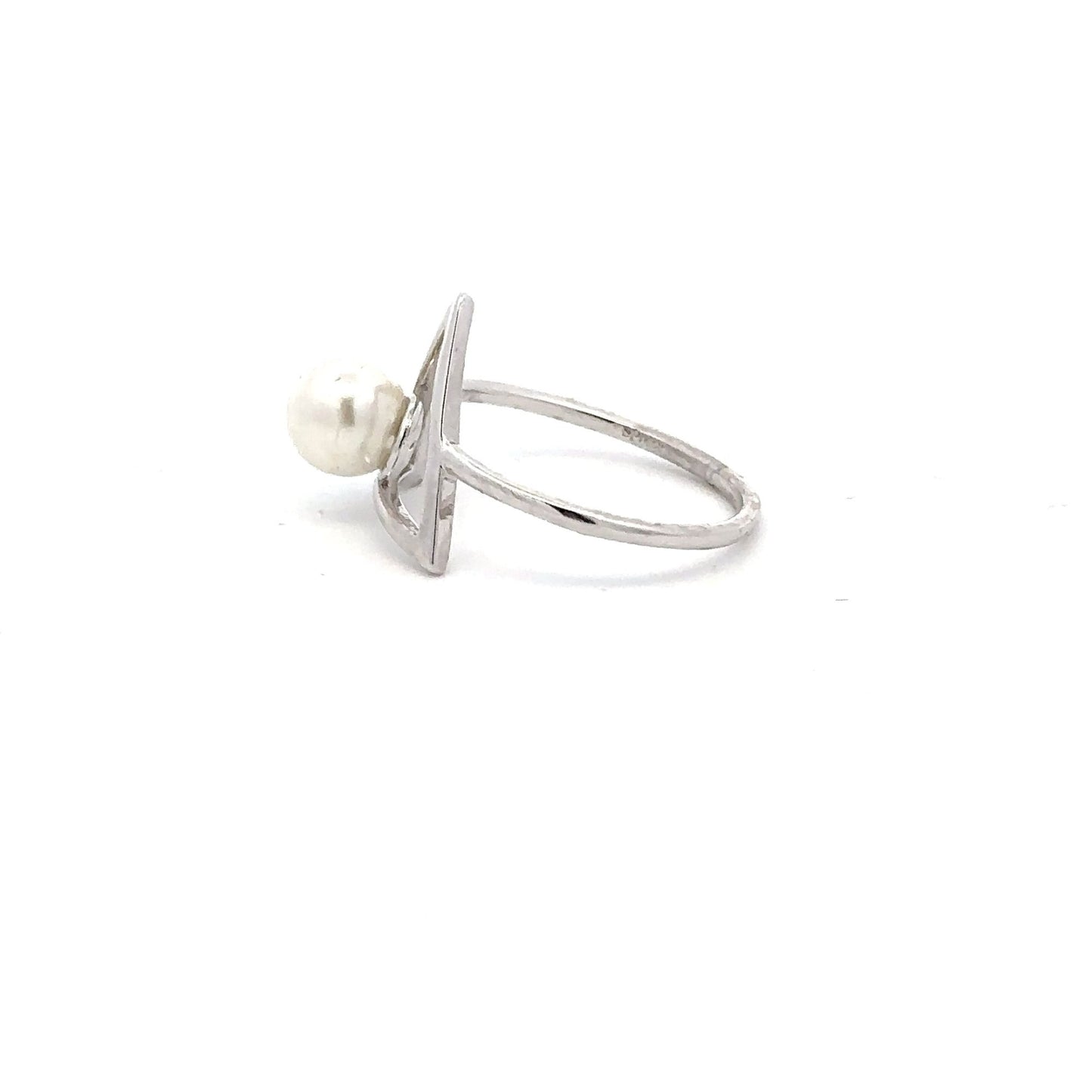925 Sterling Silver Ring Synthetic Pearl Size 5 - Rafant